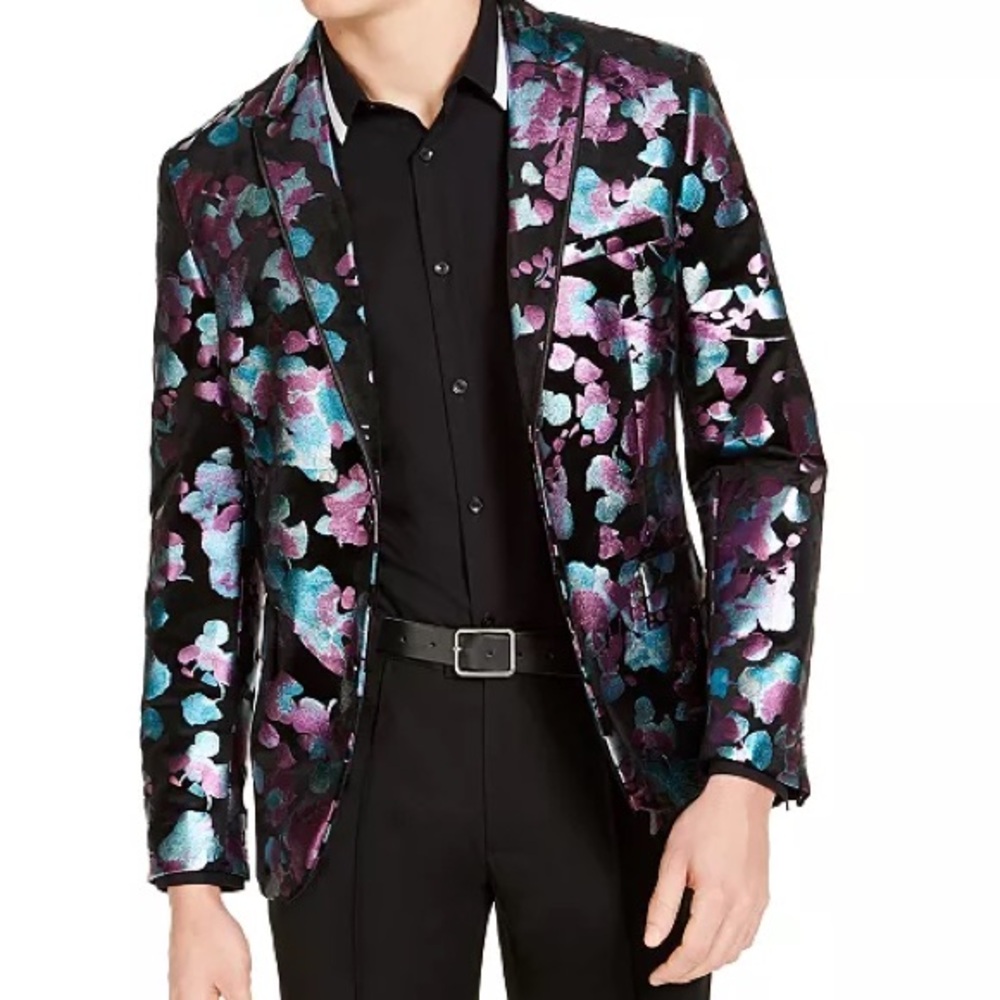 INC International Concepts Floral Blazer - Black, Purple, Blue